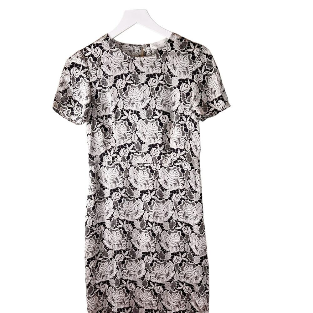 Stella McCartney Women‎ Black White Floral Lace Short Sleeve Shift Dress Size 40